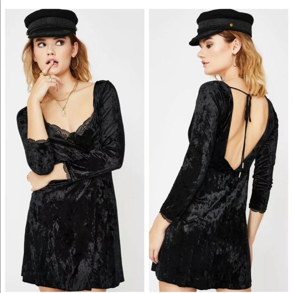 Free People Kat Velvet Mini Dress Black Large
